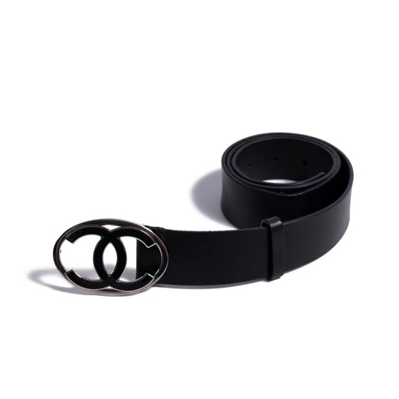 Authentic Chanel CC Logo Oval black calf leather belt - Picture 4 of 16